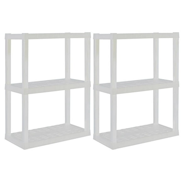Hyper Tough Plastic Shelf Garage Storage Rack 3-Tier 39"H x 14"D x 30"W 2-Pack White-300 lb Total Capacity