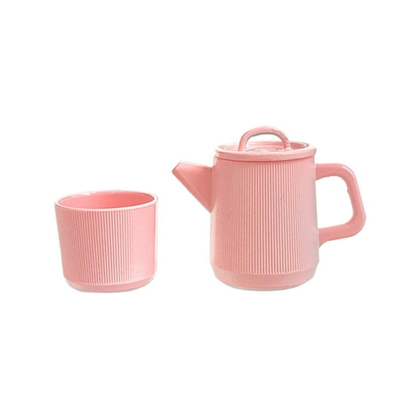 Decoración de casa de muñecas Mini tetera Taza de té Juego de té de color sólido Accesorios de cocina Rosa claro