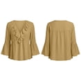 thumbnail image 7 of Mwjwdo Womens Long Sleeve Flare Cuff Ruffle V Neck Dressy Casual Textured Relaxed Fit Peplum Blouse Summer Shirts, 7 of 7