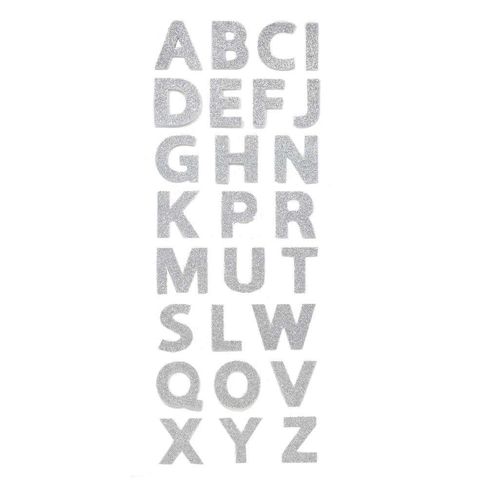 15mm Bold Silver Glitter Self Adhesive Alphabet Letters Craft Embellisment Ac01