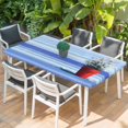 thumbnail image 2 of Blue Ombre Striped Daisy Table Cloths for 4 Foot Rectangle Tables, Vintage Flowers Abstract Art Patio Waterproof Elastic Fitted Tablecloths, Washable Rectangular Table Cover for Camping, 2 of 8