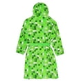 thumbnail image 3 of Minecraft Men's Pixelated Creeper Soft Fleece Hooded Dressing Gown Bathrobe, 3 of 7