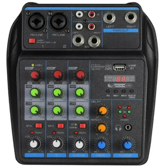 4 Channel Audio Mixer Mini Sound Mixing Console Bluetooth 48V Power Supply for Music DJ Recording Karaoke System