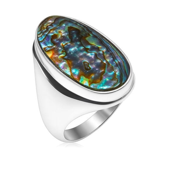 Beautiful Fashion Ring Genuine Abalone Shell Gemstone 925 Silver Plated Finger Ring for Women & Men Unique Modern Party Jewelry Handmade Artisans, UK Ring Size: P1/2