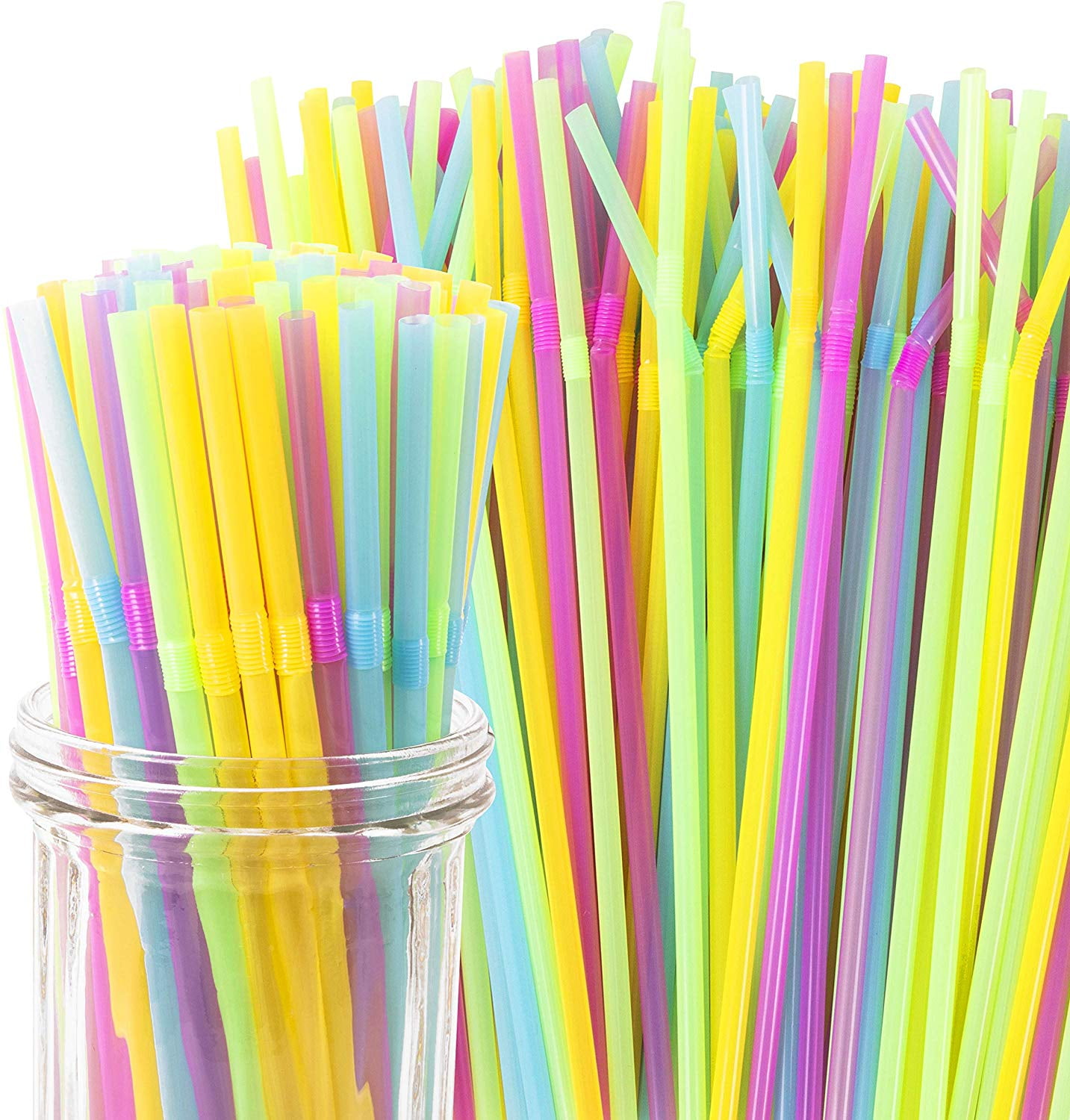Mr. Kitchen's Rainbow, Neon Plastic Drinking Straws; (300COUNT