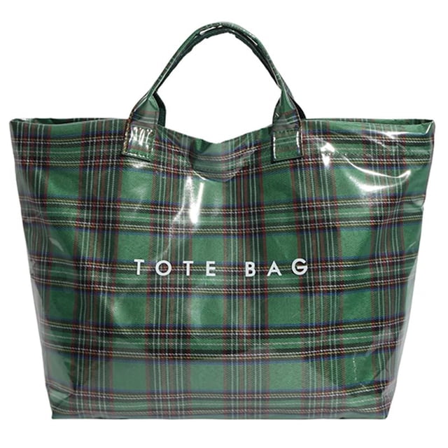 Bolsas Bolsa De Pvc A Cuadros Para Mujer Con Estampado De Letras, Impermeable, Para Compras Y Regalos Festivos, Color Verde (1 Unidad) Rkxzt