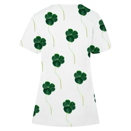 

gakvbuo St. Patrick s Day Printed Scrubs Shirts For Womens Color Casual V-Neck Working Uniform Nursing Uniform Scrubs Tops With Pocket Work Utility Safety Tops Nursing Worker Protective Clothing Top