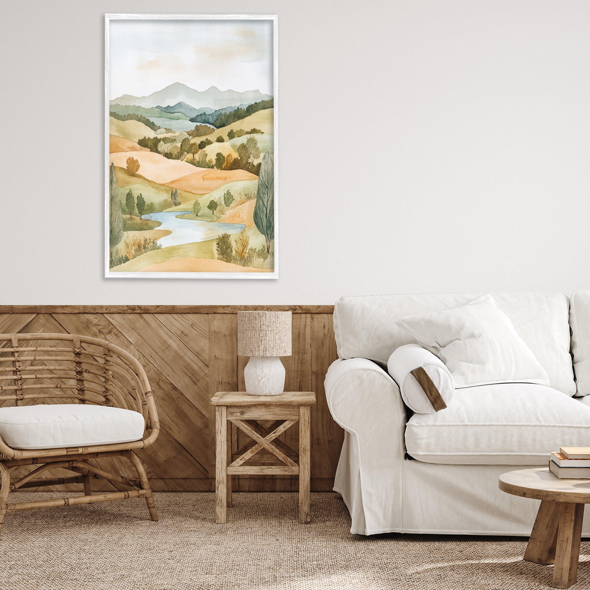 Stupell Industries Watercolor Hills & Tranquil Valley White Framed Giclee Art, design by Petal Prints Design