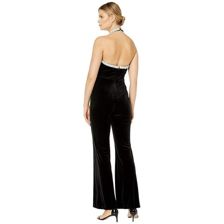 Adrianna Papell Women's Halter Wide Leg Velvet Jumpsuit Black Size 14