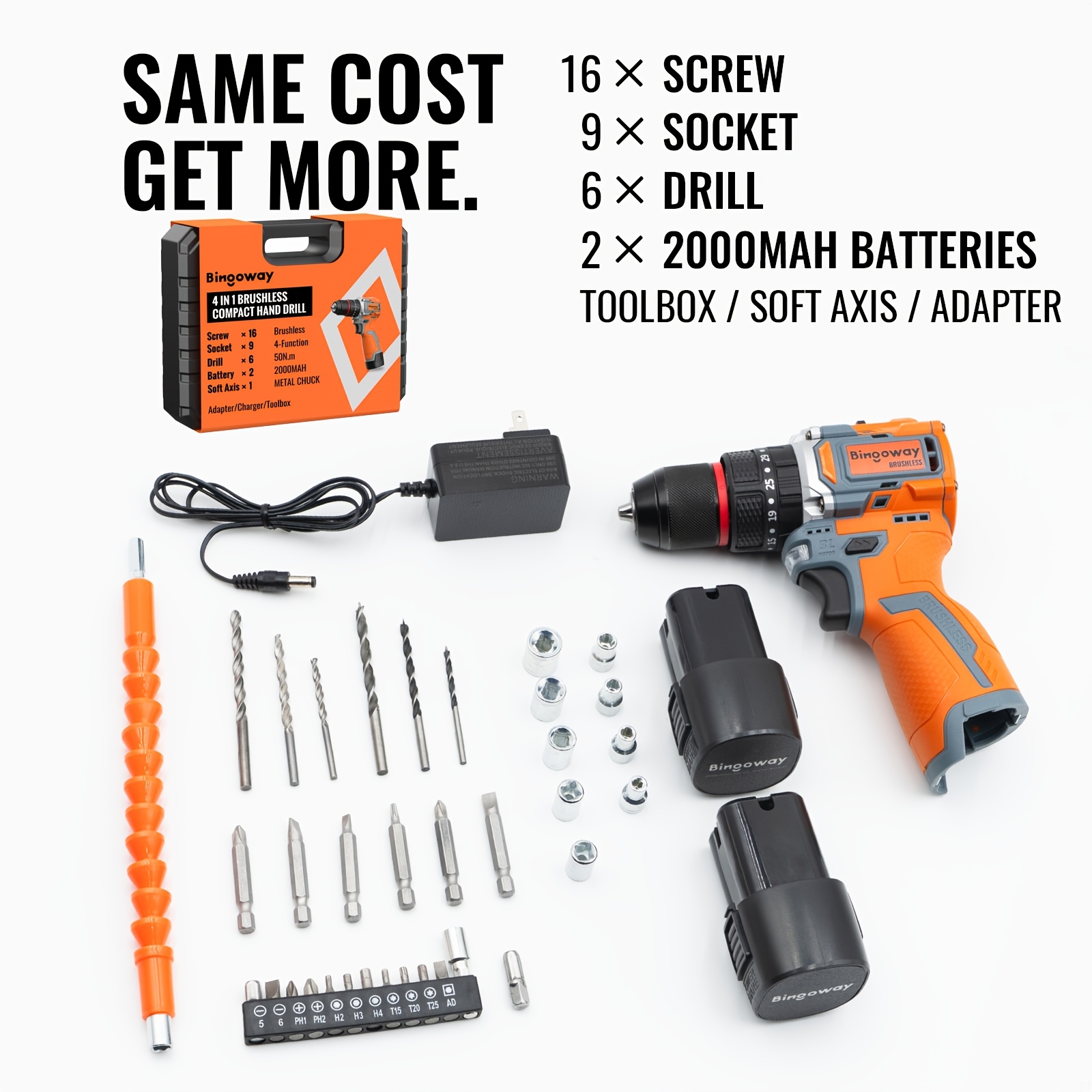Bingoway 16V 4-in-1 Brushless Cordless Drill with 35 Accessories photo 4