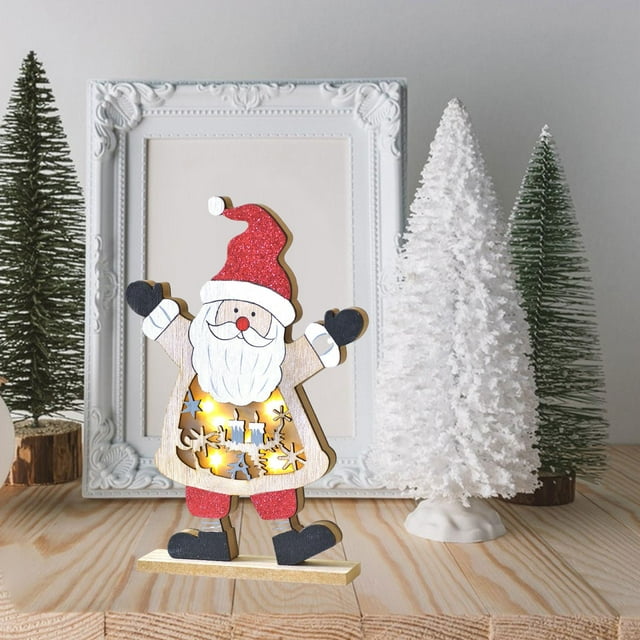 Decoración de mesa de Navidad de madera LED, adorno de escritorio, figurita de mesa de Navidad, luz de vacaciones, regalo de Festival, decoración Colco Escultura de mesa