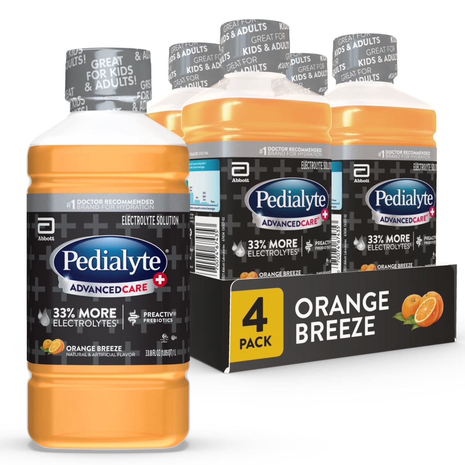 Pedialyte AdvancedCare Plus Electrolyte Drink, Orange Breeze, 1 Liter, Pack of 4