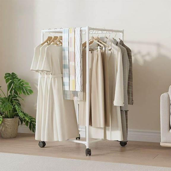 InsCrazy Closet Shelf Rotating Floor Standing Clothes Hanger Dormitory Clothes Rack for Kitchen Bathroom Office Living Room