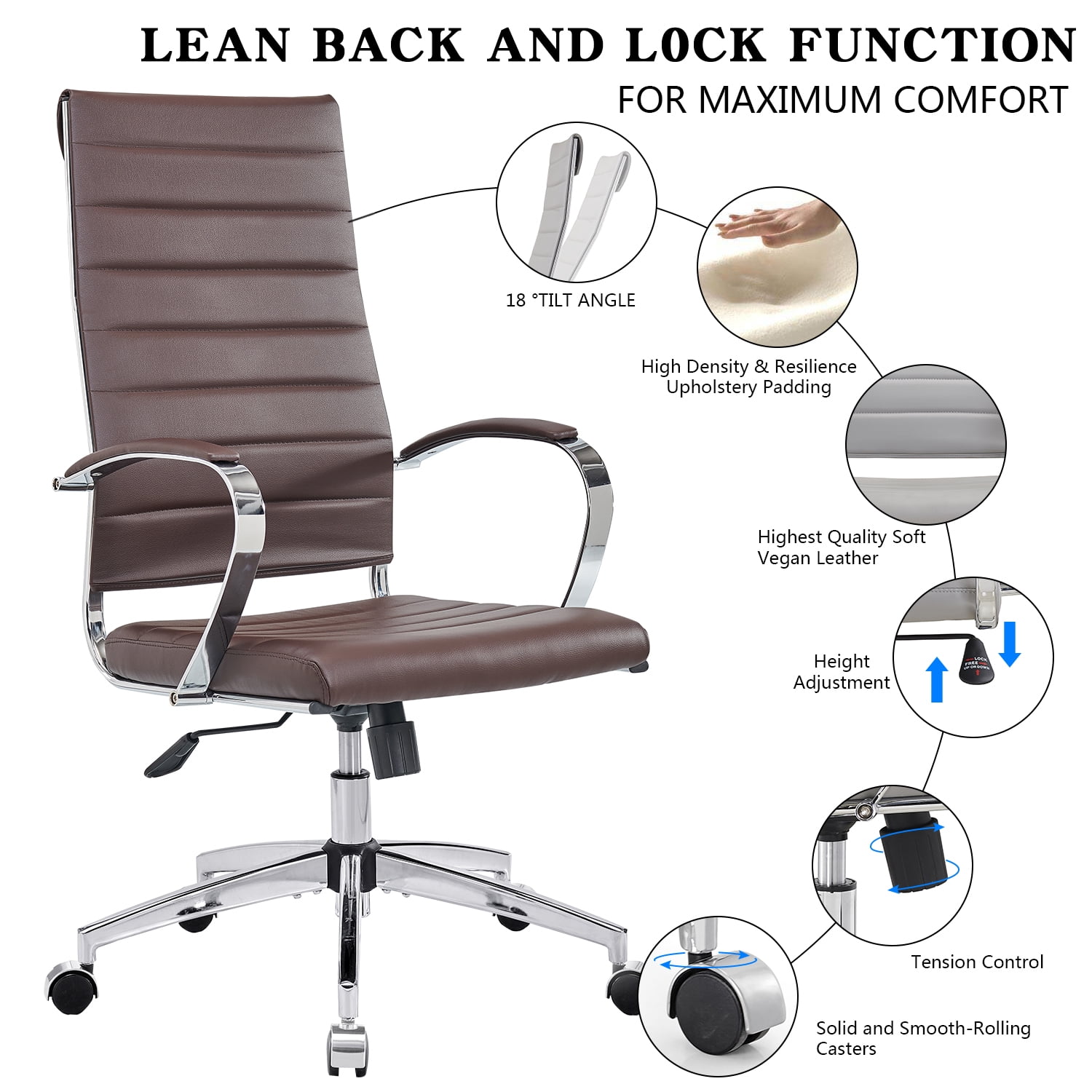 CAROCC High Back Executive Office Chair with Armrest Adjustable Swivel Chair in Durable Vegan Leather Modern Office Chair Ergonomic Desk Chair for Extra Back & Lumbar Support