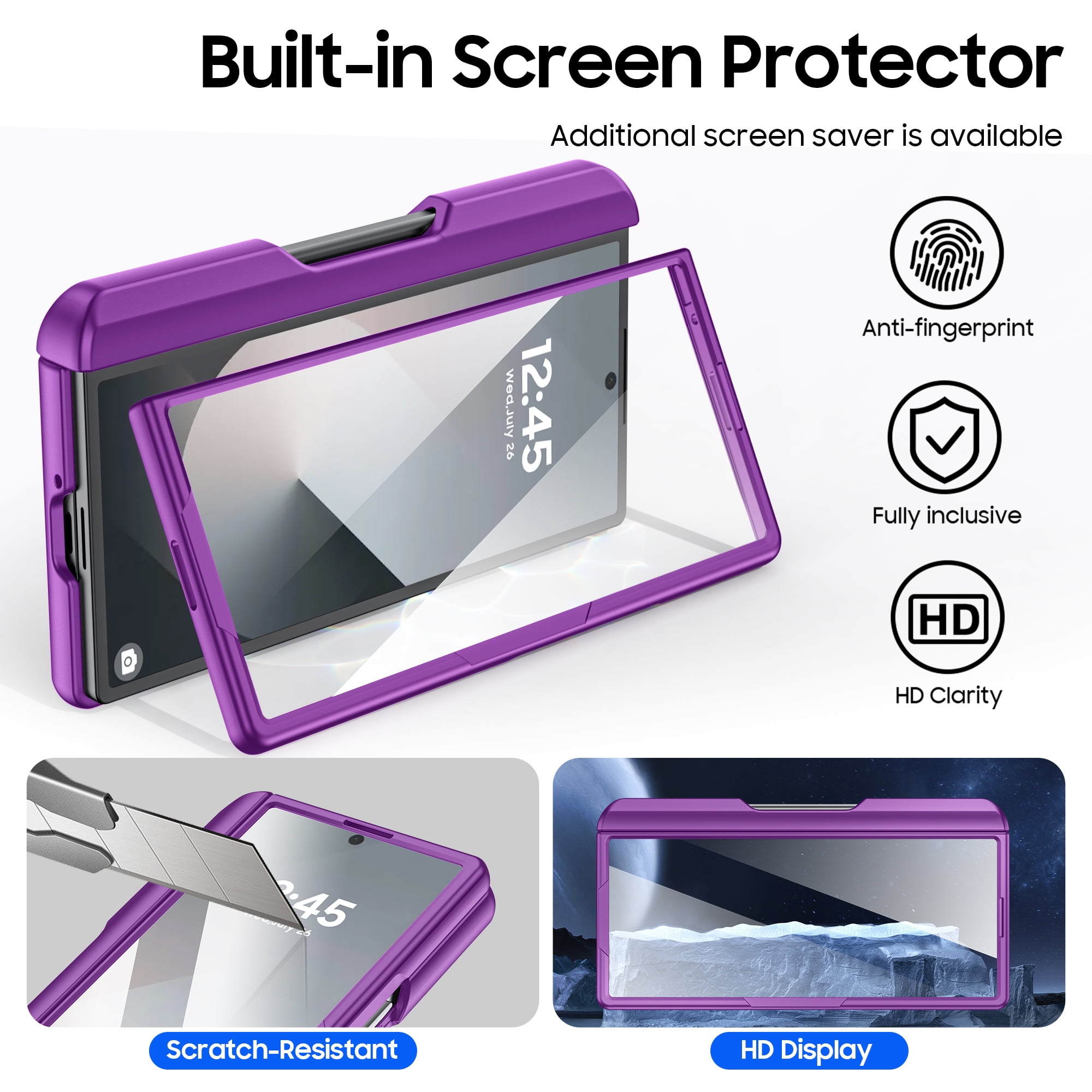 Oupeigar for Samsung Galaxy Z Fold 6 Phone Case,with RFID Cards Holder,S Pen Holder,Camera Cover, Shockproof Silicone Protective Wallet Case-Purple