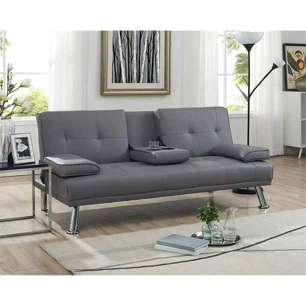 Futon Sofa With Armrest And Cupholders By Naomi Home Color Gray Walmart Com Walmart Com
