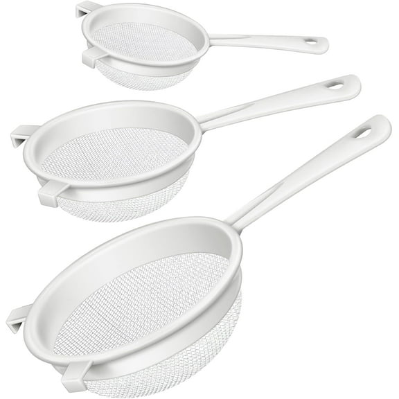 3 Pack Fine Mesh Strainers 3", 5", 7" Kitchen Sieves Sifters Strainers Set for Kefir Tea Juice Pasta Food Flour Baking