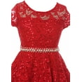 thumbnail image 3 of Big Girl Cap Sleeve Floral Lace Glitter Pearl Holiday Party Flower Girl Dress Red 14 JKS 2102 BNY Corner, 3 of 4
