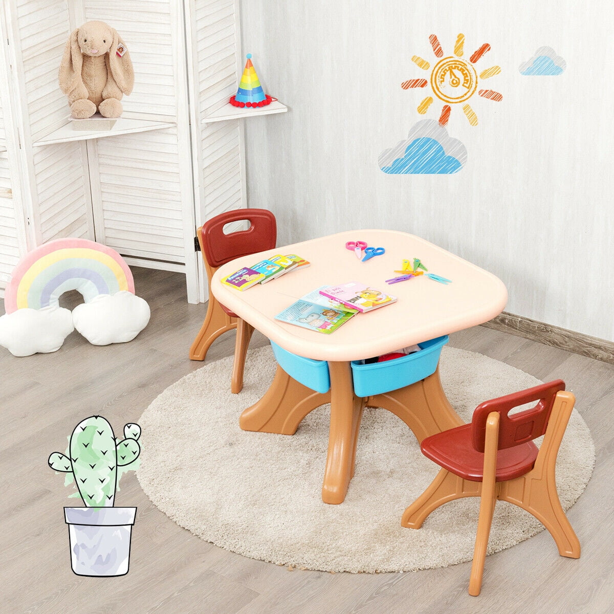 Gymax Children Kids Activity Table Chair Set Play Set Furniture W/Storage