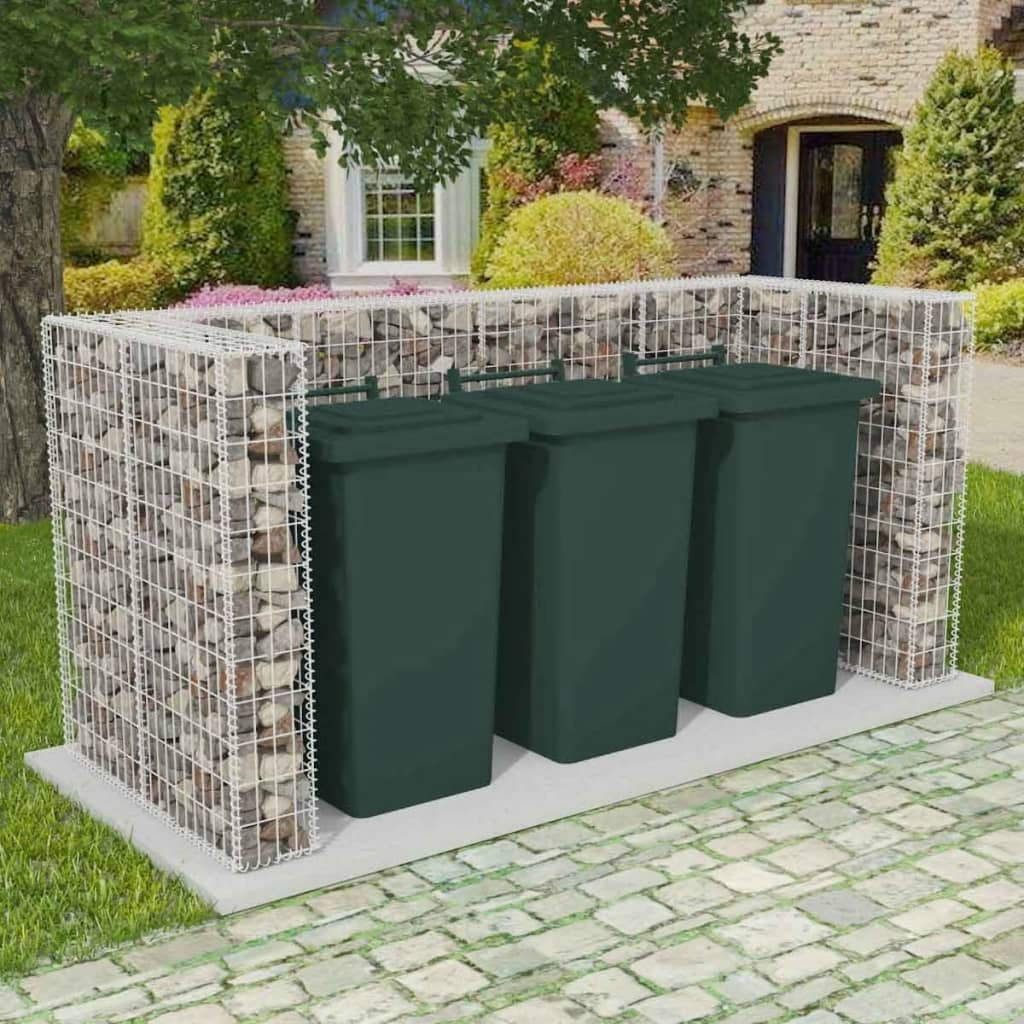Gabion Triple Wheelie Bin Surround Steel 98.4"x39.4"x47.2" Waste