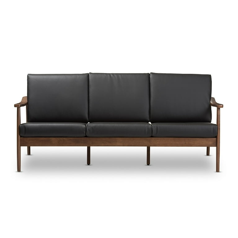 Baxton Studio Venza Mid-Century Modern Walnut Wood Black Faux