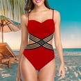 thumbnail image 2 of MSJUHEG Bathing Suit Monokini,High Waist Bathing Suit,V Neck,Push Up Swimsuits for Women,Women's One-piece Swimsuits,Womens Bathing Suits,Push Up Swimwear Red M, 2 of 4