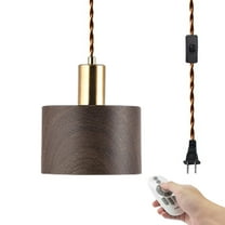 Kiven Plug in Pendant Light with Remote,Dimmable Hanging Light with Wood Lampshade, Industrial Ceiling Pendant Light for Bedroom Hallway Kitchen,1-Light