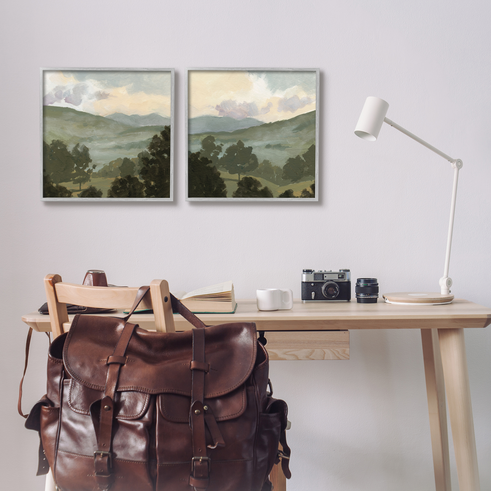 Stupell Industries Rural Hills Landscape Nature Painting Gray Framed Art Print Wall Art, 17 x 17, Set of 2