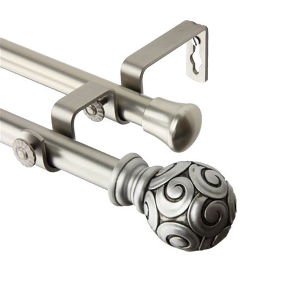 Vintage Double Curtain Rod - Decorative Window Rod with Finials, Adjustable Length, Satin Nickel Finish