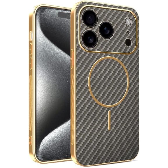 REQO Phone Case Compatible with iPhone 17 Pro Compatible with MagSafe Slim Silicone Cover 3D Carbon Fiber Texture, Aesthetic for iPhone 17 Pro Case Shockproof Soft Bumper & Anti-Scratch Back