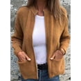 thumbnail image 5 of Women'S Zip Up Knit Cardigan Long Sleeve Stand Collar Sweater Outwear Coat with Pockets Yellow M, 5 of 6