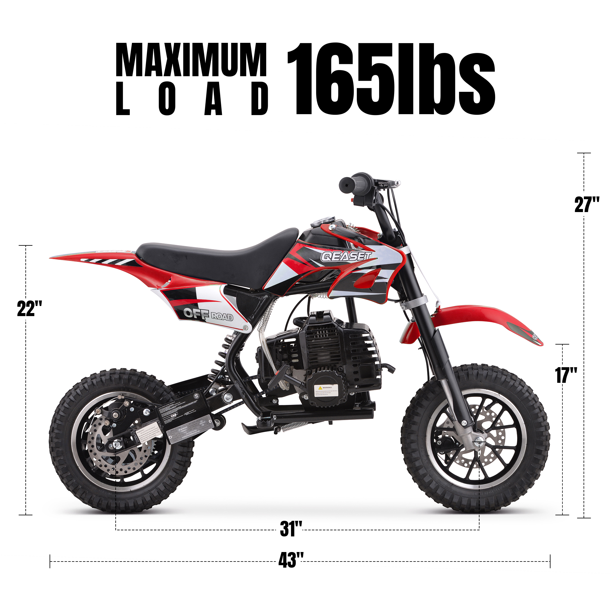 QEASET 49CC Dirt Bike, Gas Powered Mini Bike, Red
