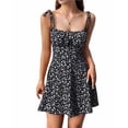 thumbnail image 3 of Robe Boho Florale pour Femmes, Combishort à Bretelles Spaghetti, Robe Smockée Noire G, 3 of 8