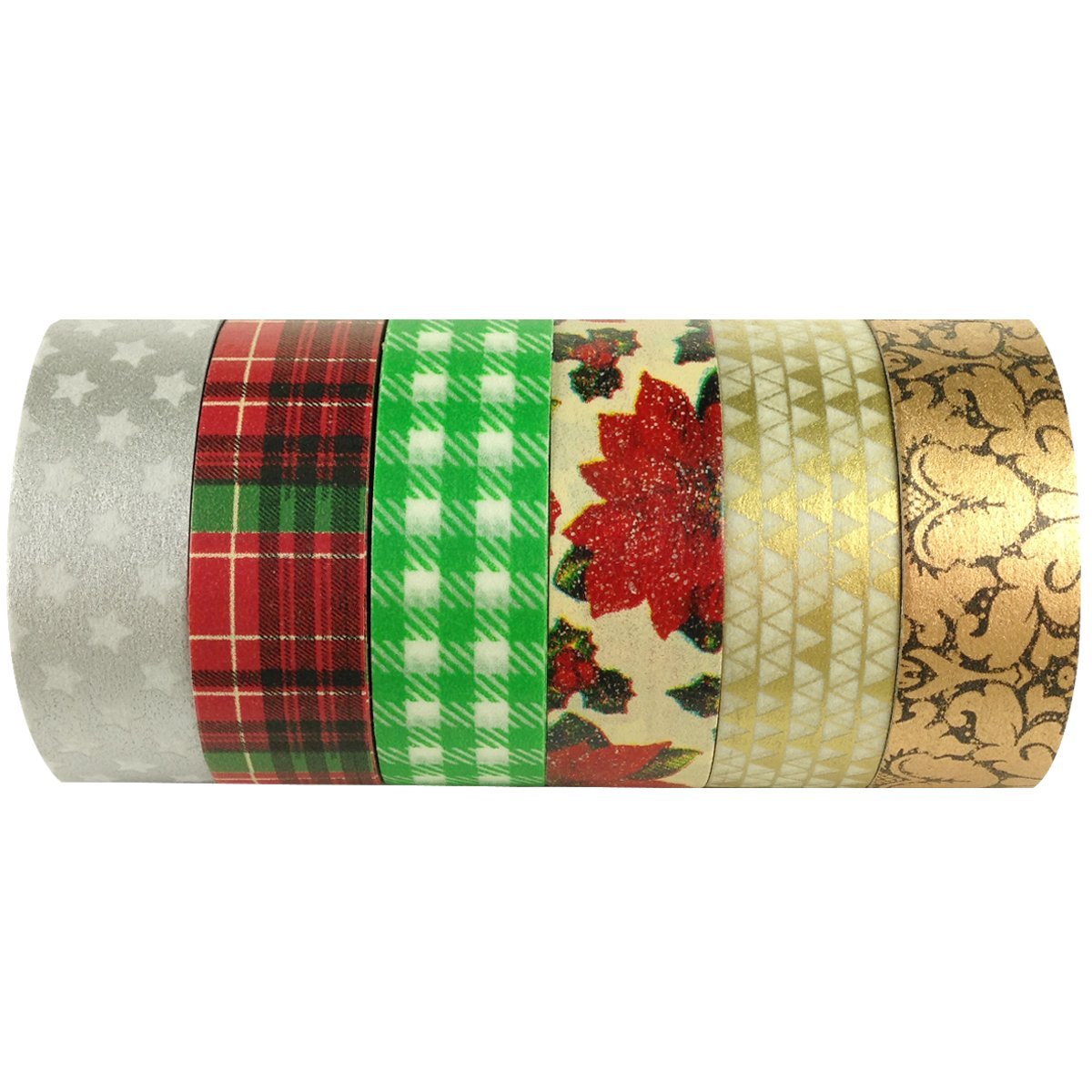 ALLYDREW Christmas Washi Tape Rolls Decorative Masking Tapes Set 6 Rolls