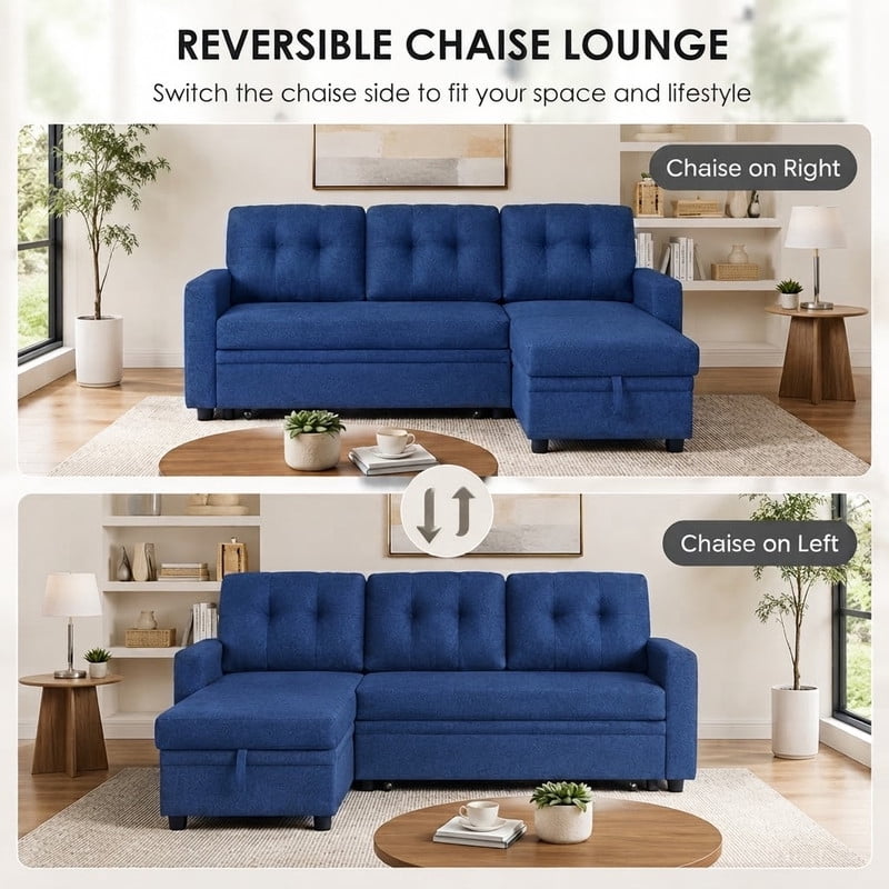 82" L-Shaped Convertible Sleeper Sectional Sofa with Pull-Out Bed, Storage Chaise, Removable Back Cushions, Modular Corner Couch for Living Room, Apartment, Home Office