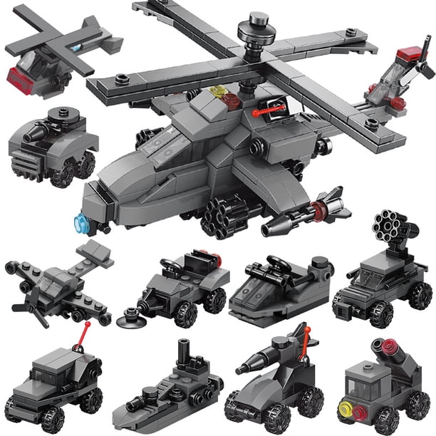 Juguete de bloques de construcción para niños, ensamblaje de partículas pequeñas, helicóptero armado, 10 cajas (Lele Brothers 9119), caja