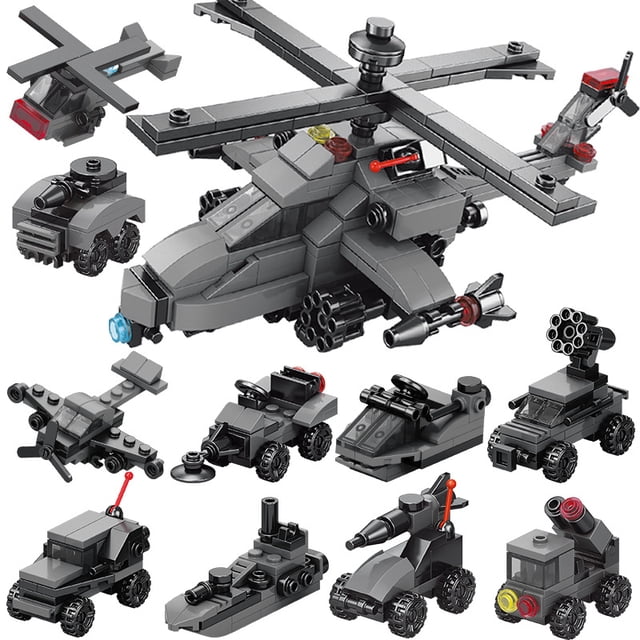 Juguete de bloques de construcción para niños, ensamblaje de partículas pequeñas, helicóptero armado, 10 cajas (Lele Brothers 9119), caja