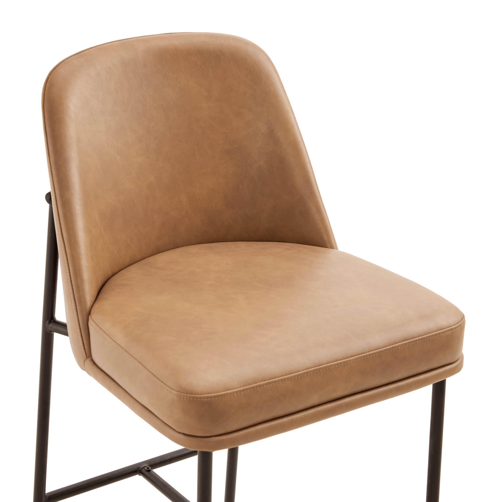 Spruce & Spring Modern 27-Inch Contemporary Counter Stool Set with Upholstered Seat and Metal Frame Set of 2, Cognac Faux Leather