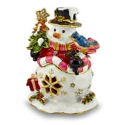 Jere Luxury Giftware Bejeweled HOLLY JOLLY Snowman Pewter and Enamel Trinket Box and Matching Pendant Charm
