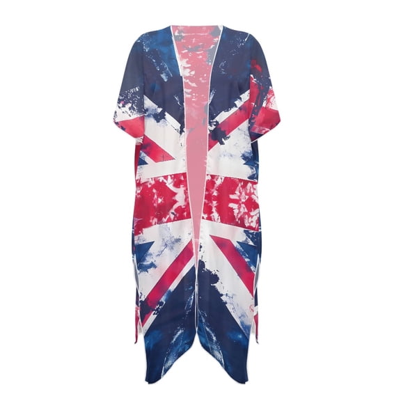 HELLHERO Polyester Long Kimono Swimsuit Cover Up for Beach Casual Fashion The Image of the British Flag