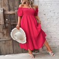 thumbnail image 4 of Women‘s Summer Pink Short Sleeve Off Shoulder A-line Beach Dress, 4 of 9