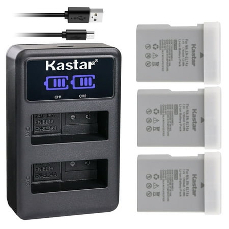 Kastar 3-Pack EN-EL14A Battery and LED2 USB Charger Compatible with Nikon Coolpix P7000 Camera  Coolpix P7100 Camera  Coolpix P7700 Camera  Coolpix P7800 Camera