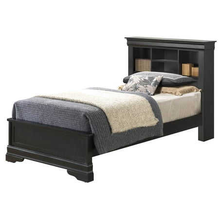 Platform Bed with Bookcase Headboard in Black (Twin: 86 in. L x 43 in. W x 49 in. H (116.4 lbs.) )