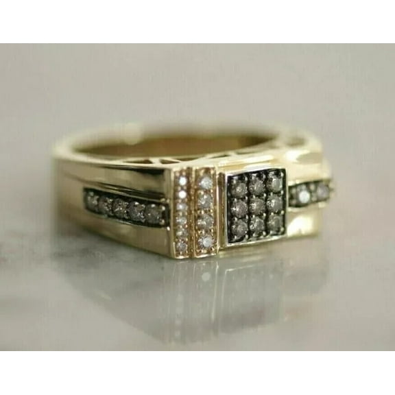 TAAPSEE JEWELS 14K Yellow Gold Plated Chocolate Cubic Zirconia Round Cut Men's Statement Wedding Ring Band