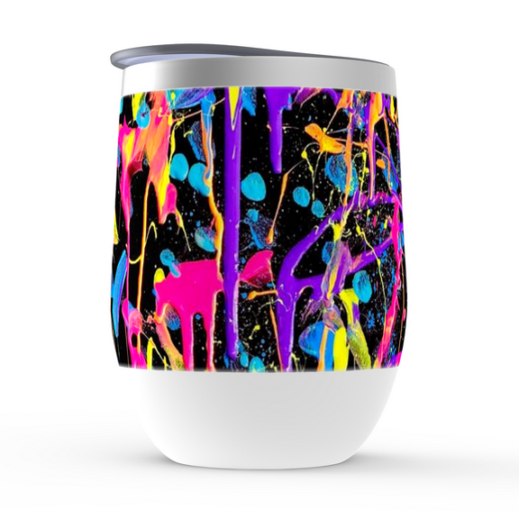 Motley Eye Stainless Steel Stemless Wine Tumbler 12oz | Gift | Bpa Free | Vacuum Insulated Double-Wall | With Lid