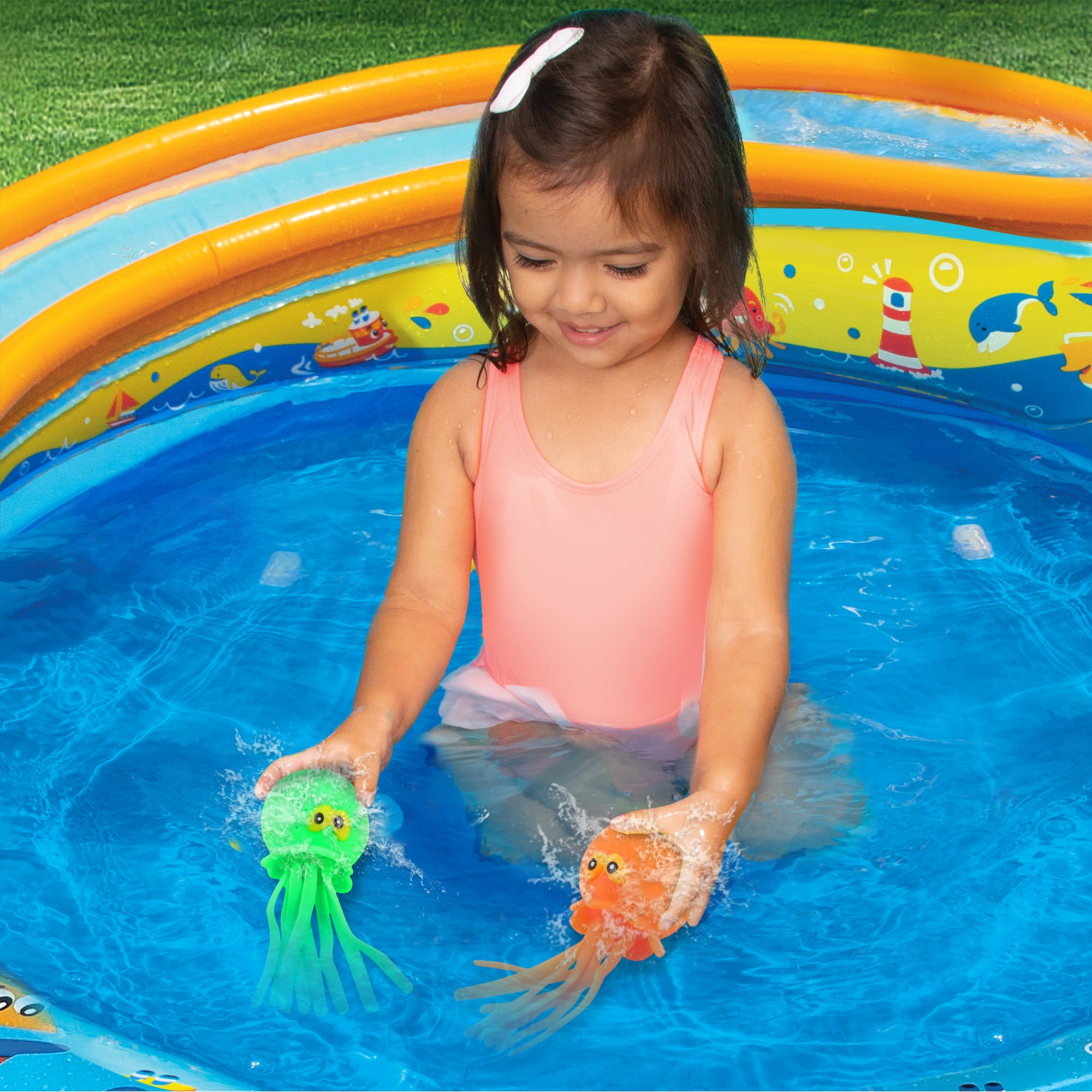 Play Day Squishy Squids Light-up Green Blue Orange Indoor-Outdoor Kids Water Play, Ages 3+, Unisex, 3 Pack