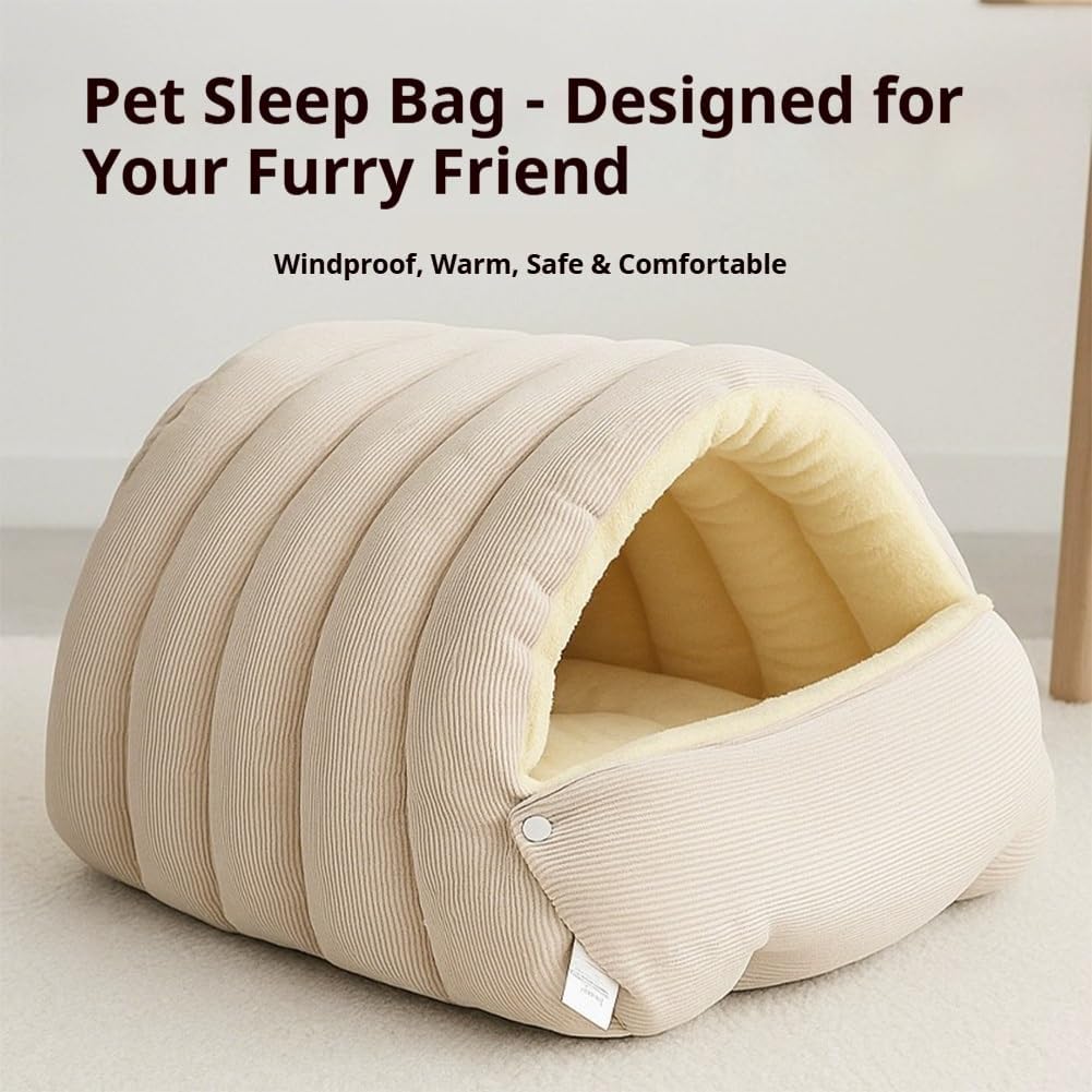 Removable and Washable Winter Closed-Off Cat Bed, Cotton Cat Bed, Cotton Soft Cozy Sleeping Nest, Comfortable Warm Secure Snuggle Hut for Cats, Closed-Off Plush Cats Cave for Pet Comfort