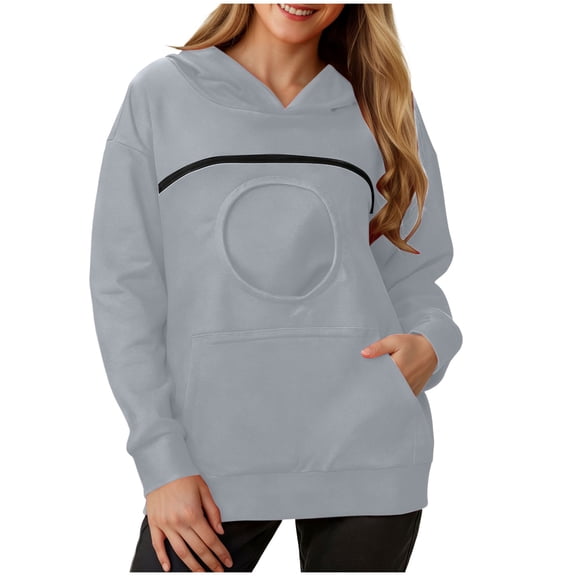 gibobby Cat Pouch Hoodie Zipper Oversized Drawstring Sweatshirts Kitten Dog Pet Carrier Pocket Cozy Fashion Tops Clothes,L