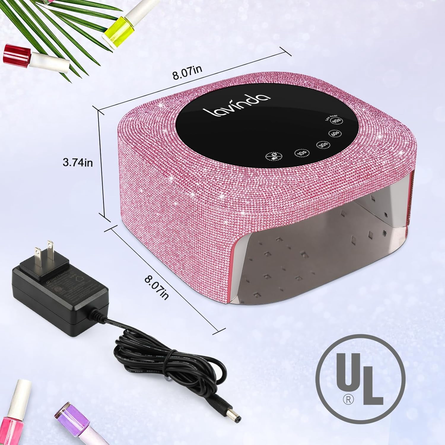 UV Nail Lamp 54W, Cordless Gel UV Led Nail Lamp for Gel Nail Polish, Rechargeable UV Nail Light Nail Dryer with 4 Timer and LCD Display, Professional Fast Curing Lamp Nail Art Tools with Rhinestone