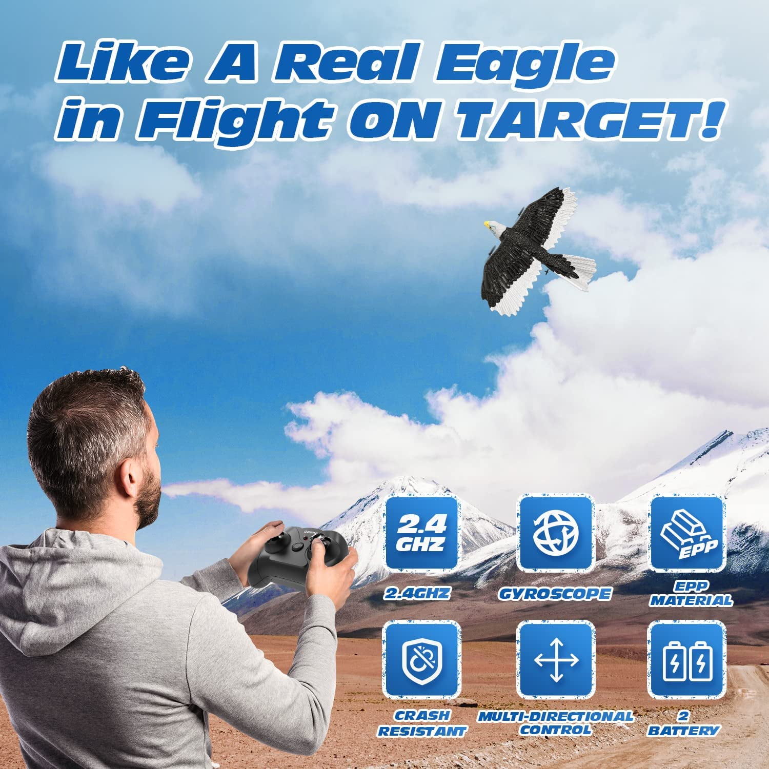 MUSICOZY RC Airplane, Remote Control Eagle Plane, RTF Aircraft, 2.4GHZ 2CH Flying Bird with 2 Batteries and 6-Axis Gyro Stabilizer Propeller, Easy to Fly for Beginners, Adults, Kids and Children